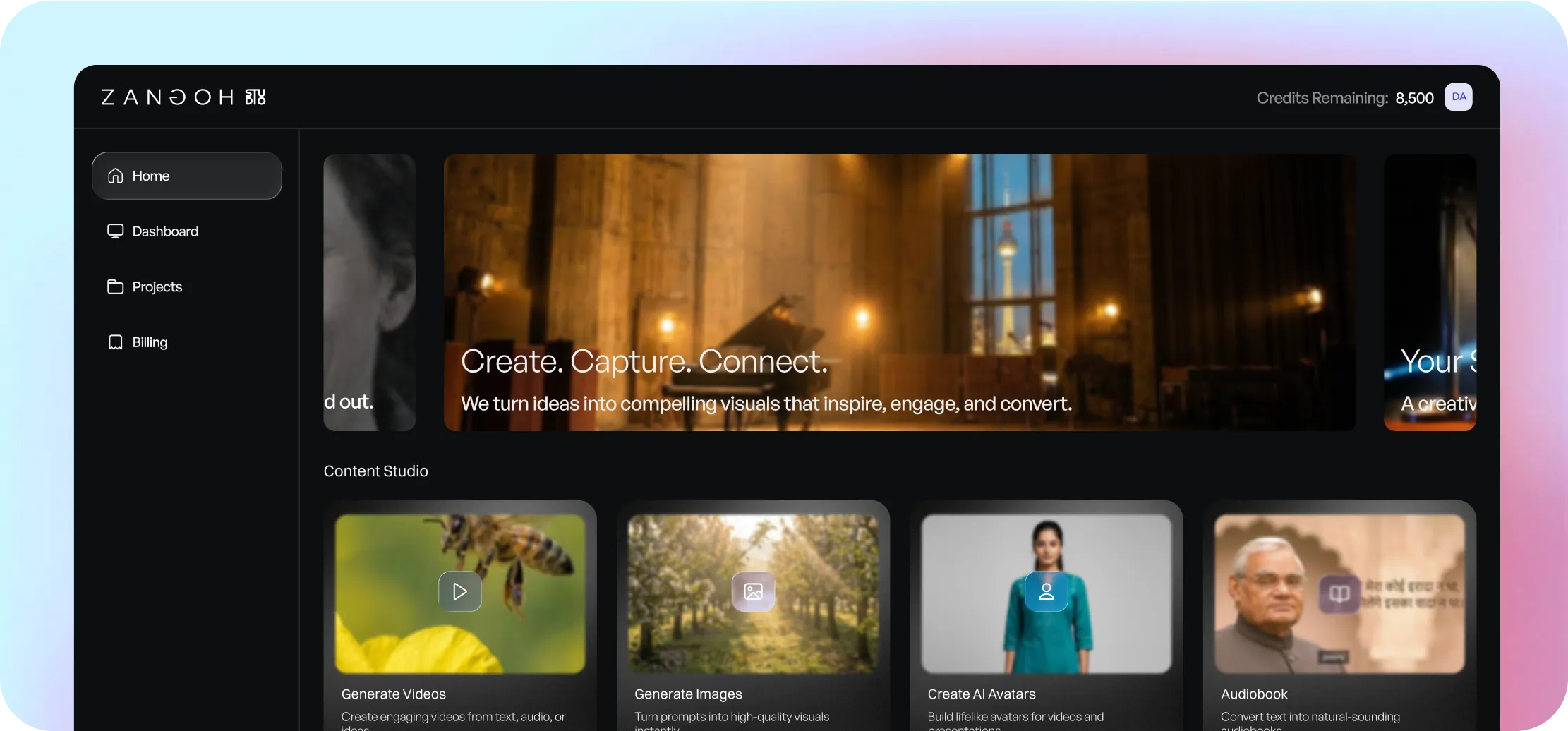 Zangoh Studio SaaS App Interface Preview