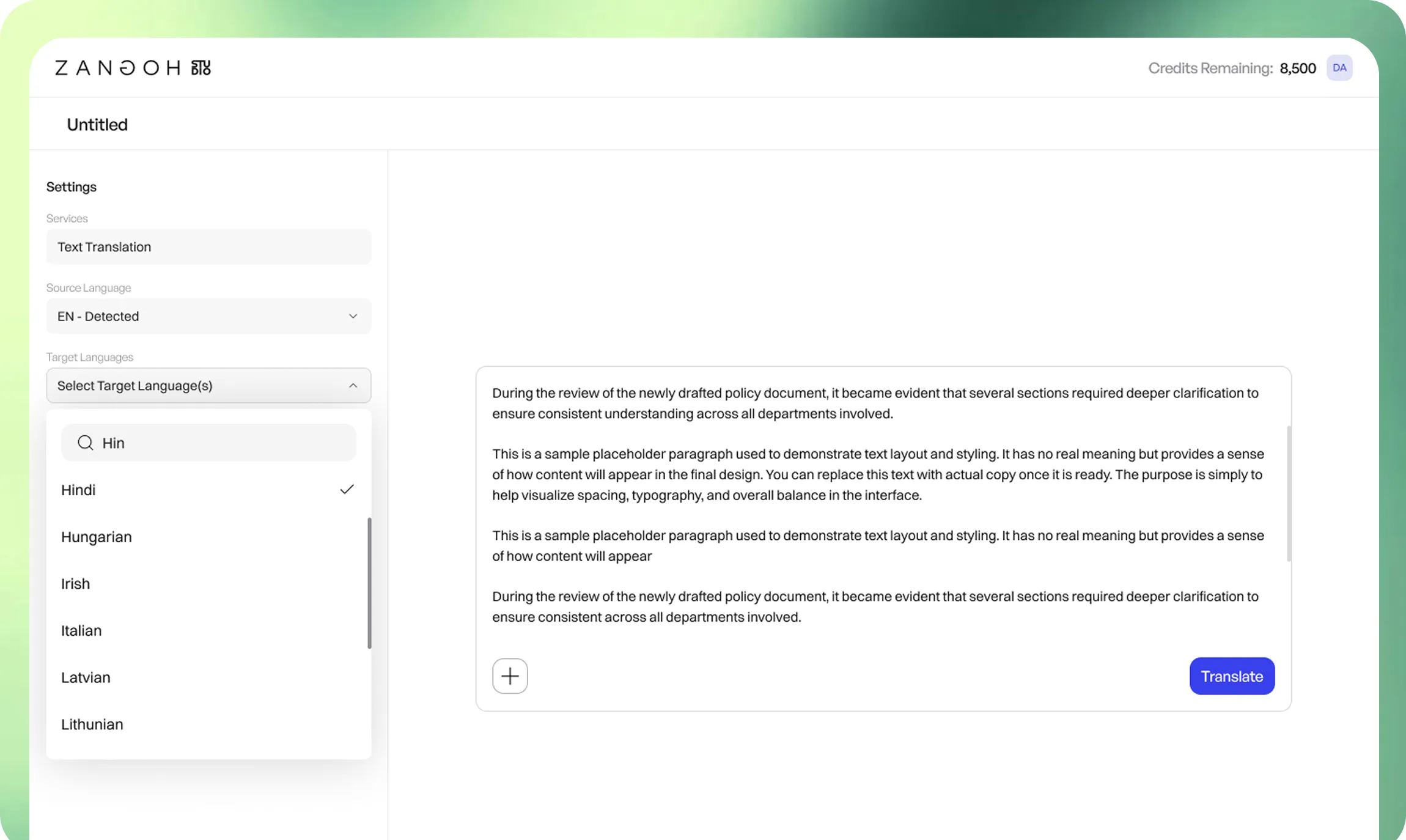 Before state of Text Translation